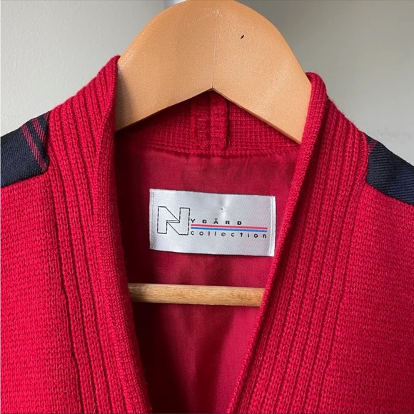 Vintage Wool Red Vest with Tartan Back Gold Button - Picture 6 of 7